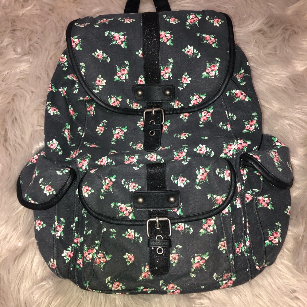 Black and Pink Floral Backpack!